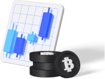 Image of a candle stick graph and bitcoins