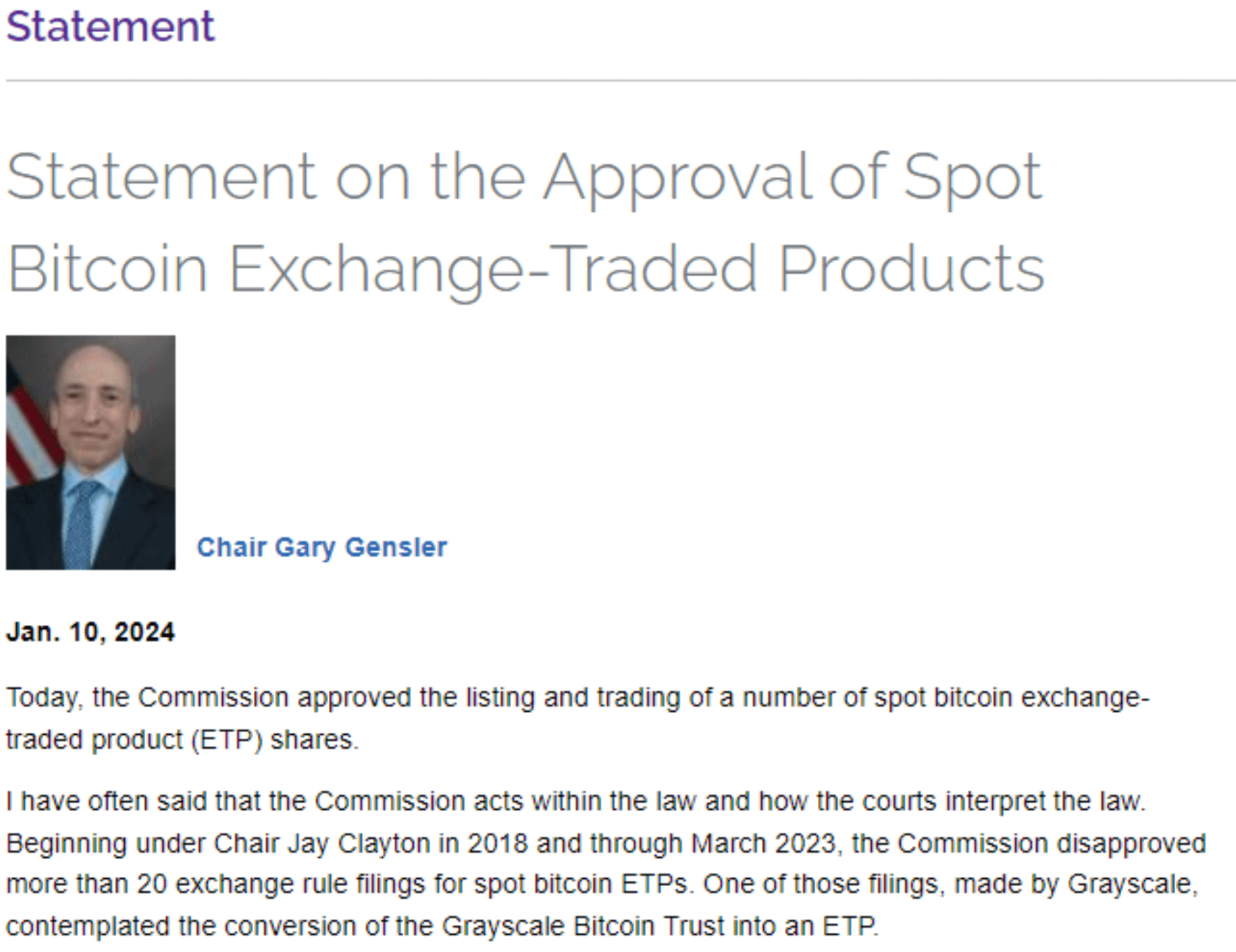 Gary Gensler's statement